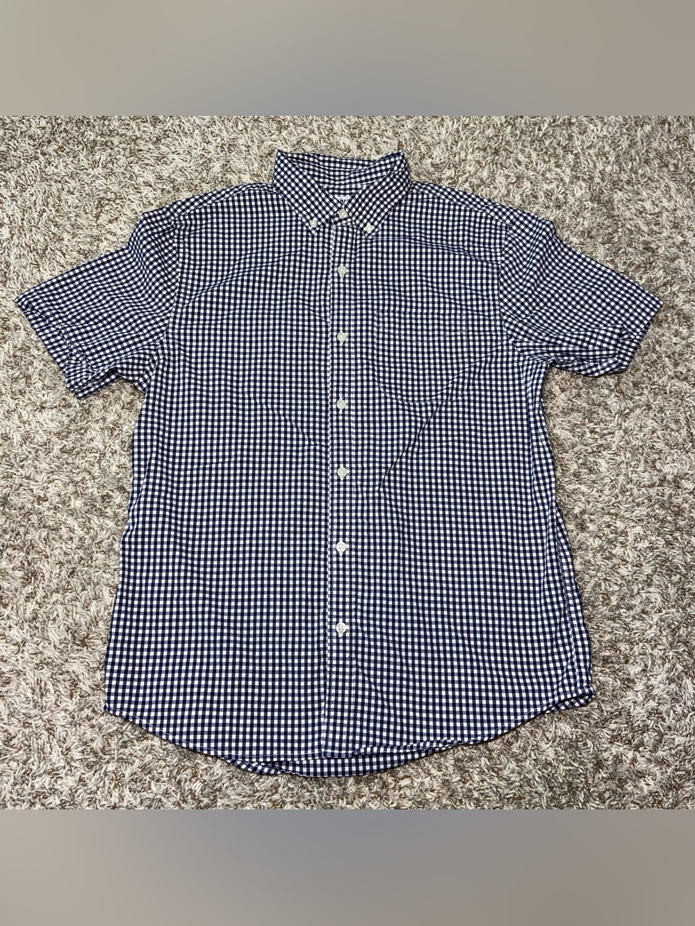 OLD NAVY Classic Navy Blue White Plaid Short-Sleeve Button-Down Shirt Size Med